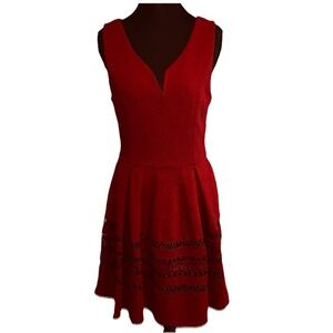 Annabella Womens Medium Red V-Neck Sleeveless Cocktail Dress with Crochet Detail